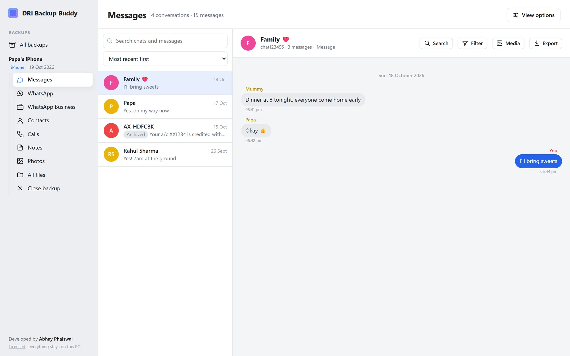 iMessage and SMS conversations from an iPhone backup