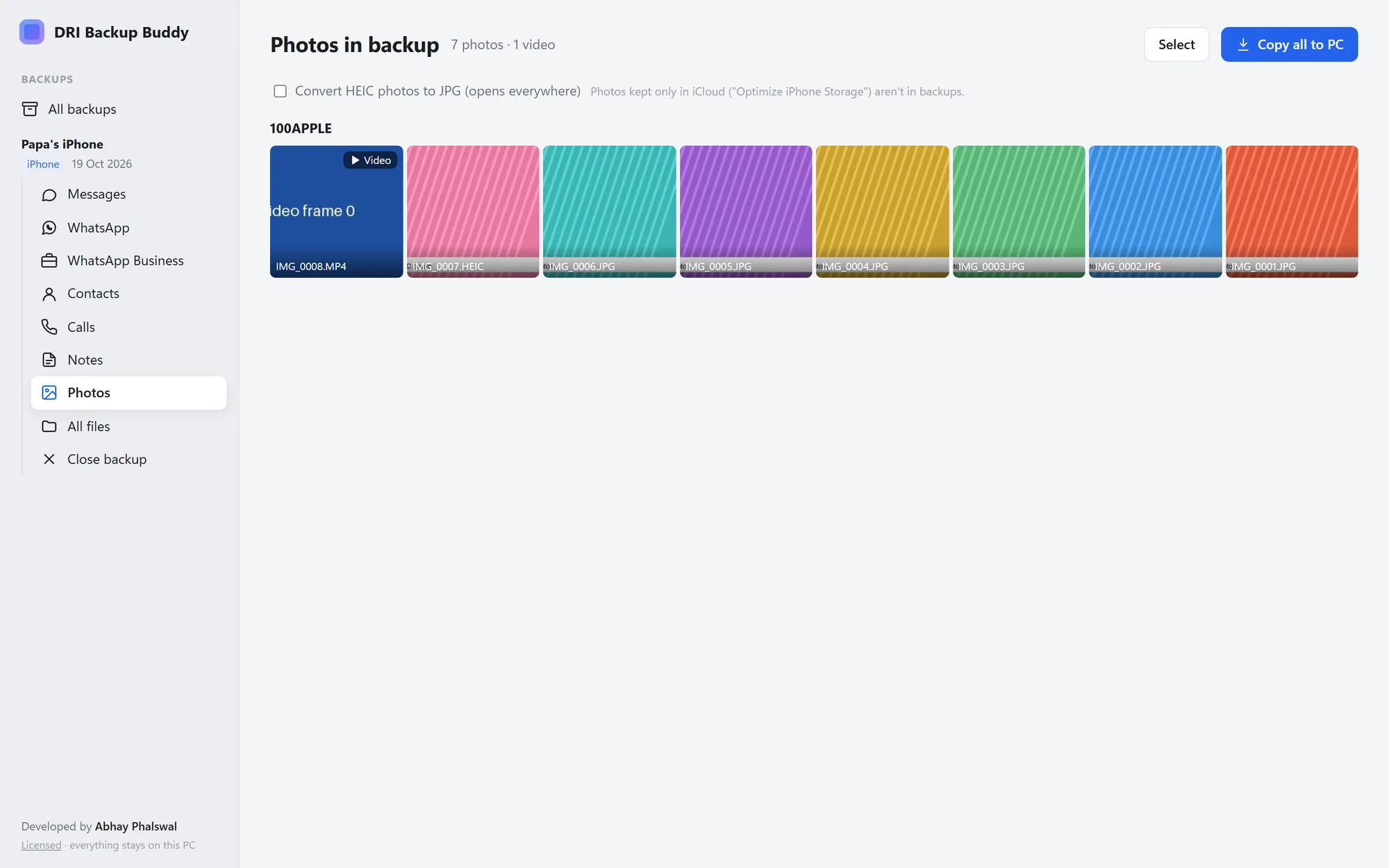 Camera roll photos and videos from a backup